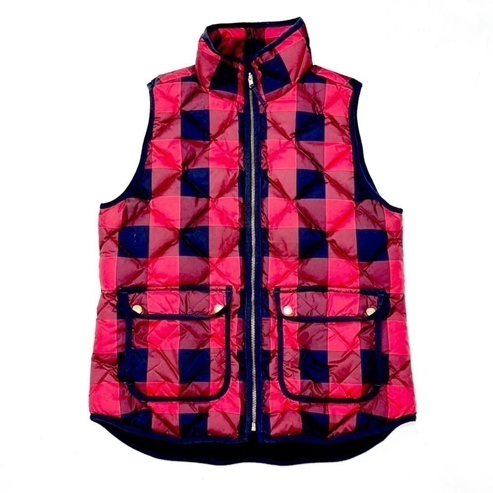 J Crew Woman Excursion Quilted Buffalo Black Red Checker Vest Size S